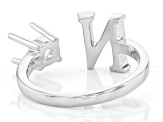 Rhodium Over Sterling Silver 5mm Round Solitaire "N" Initial Cuff Ring