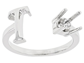 Rhodium Over Sterling Silver 5mm Round Solitaire "T" Initial Cuff Ring