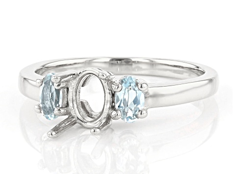 Rhodium Over Sterling Silver 7x5mm Oval With Oval Sky Blue Topaz Semi-Mount Ring