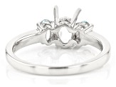 Rhodium Over Sterling Silver 7x5mm Oval With Oval Sky Blue Topaz Semi-Mount Ring