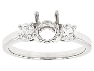 Rhodium Over Sterling Silver 6mm Round With 0.70ctw Round White Zircon Semi-Mount Ring