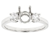Rhodium Over Sterling Silver 6mm Round With 0.70ctw Round White Zircon Semi-Mount Ring
