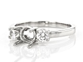 Rhodium Over Sterling Silver 6mm Round With 0.70ctw Round White Zircon Semi-Mount Ring