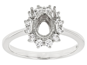 Rhodium Over Sterling Silver 8x6mm Oval With 0.51ctw Round White Zircon Semi-Mount Halo Ring
