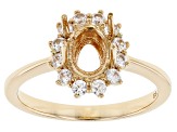 14k Yellow Gold 8x6mm Oval With 0.51ctw Round White Zircon Semi-Mount Halo Ring