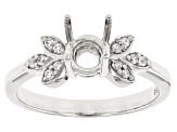 Rhodium Over Sterling Silver 6mm Round With 0.18ctw Round White Zircon Semi-Mount Ring