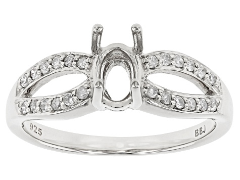 Rhodium Over Sterling Silver 7x5mm Oval With 0.16ctw Round White Diamond Semi-Mount Ring