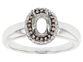 Rhodium Over Silver 7x5mm Oval With 0.11ctw White & 0.09ctw Champagne Diamond Semi-Mount Ring