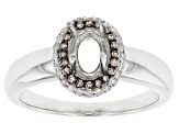 Rhodium Over Silver 7x5mm Oval With 0.11ctw White & 0.09ctw Champagne Diamond Semi-Mount Ring