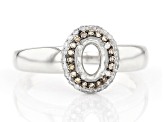 Rhodium Over Silver 7x5mm Oval With 0.11ctw White & 0.09ctw Champagne Diamond Semi-Mount Ring