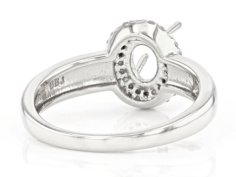 Rhodium Over Silver 7x5mm Oval With 0.11ctw White & 0.09ctw Champagne Diamond Semi-Mount Ring