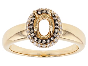 14k Yellow Gold 7x5mm Oval With 0.11ctw White And 0.09ctw Champagne Diamond Semi-Mount Halo Ring