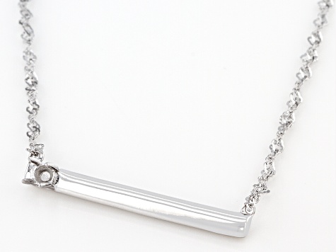 Rhodium Over Sterling Silver 3mm Round Inlay Semi-Mount Bar Necklace