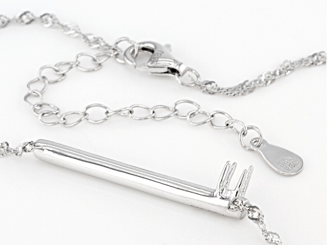 Rhodium Over Sterling Silver 3mm Round Inlay Semi-Mount Bar Necklace