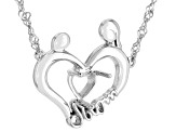 Rhodium Over Sterling Silver 6x6mm Heart Semi-Mount "Mom" Necklace