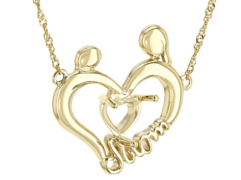 10k Yellow Gold 6x6mm Heart Semi-Mount "Mom" Necklace