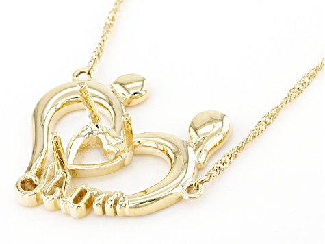 10k Yellow Gold 6x6mm Heart Semi-Mount "Mom" Necklace