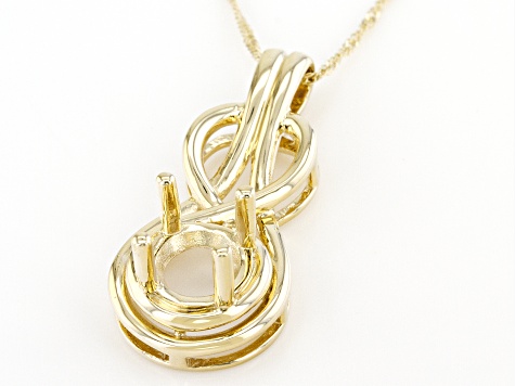 10k Yellow Gold 8x8mm Round Semi-Mount Pendant With Chain