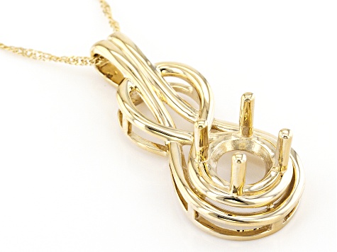 14k Yellow Gold 8x8mm Round Semi-Mount Pendant With Chain