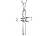 Rhodium Over Sterling Silver 5x5mm Round Semi-Mount Cross Pendant With Chain