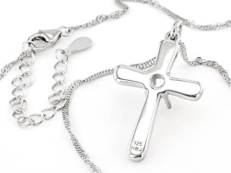 Rhodium Over Sterling Silver 5x5mm Round Semi-Mount Cross Pendant With Chain