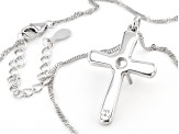 Rhodium Over Sterling Silver 5x5mm Round Semi-Mount Cross Pendant With Chain