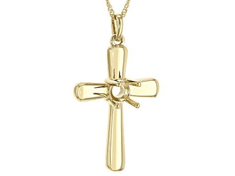 10k Yellow Gold 5x5mm Round Semi-Mount Cross Pendant With Chain ...