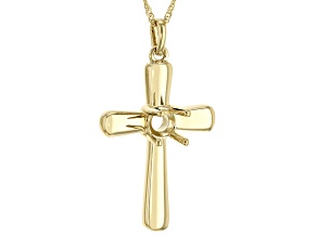 10k Yellow Gold 5x5mm Round Semi-Mount Cross Pendant With Chain