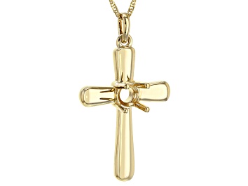 Picture of 14k Yellow Gold 5x5mm Round Semi-Mount Cross Pendant With Chain