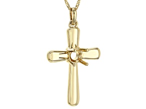14k Yellow Gold 5x5mm Round Semi-Mount Cross Pendant With Chain