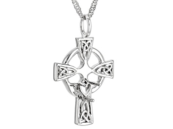 Picture of Rhodium Over Sterling Silver 5x5mm Heart Semi-Mount Cross Pendant With Chain