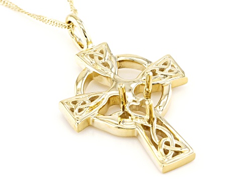 10k Yellow Gold 5x5mm Heart Semi-Mount Cross Pendant With Chain