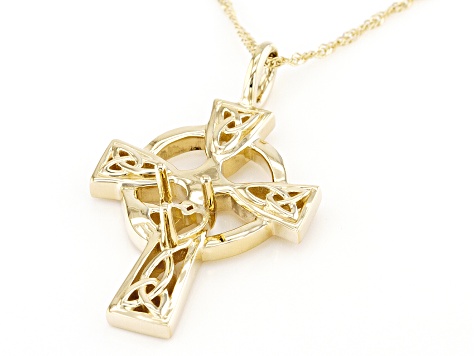 14k Yellow Gold 5x5mm Heart Semi-Mount Cross Pendant With Chain