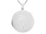 Rhodium Over Sterling Silver Round February Iris Birth Flower Pendant With Chain