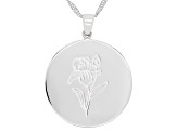 Rhodium Over Sterling Silver Round February Iris Birth Flower Pendant With Chain