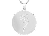 Rhodium Over Sterling Silver Round March Daffodil Birth Flower Pendant With Chain