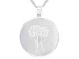 Rhodium Over Sterling Silver Round April Daisy Birth Flower Pendant With Chain