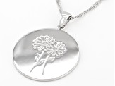 Rhodium Over Sterling Silver Round April Daisy Birth Flower Pendant With Chain