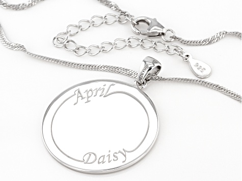 Rhodium Over Sterling Silver Round April Daisy Birth Flower Pendant With Chain