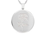 Rhodium Over Sterling Silver Round June Rose Birth Flower Pendant With Chain