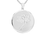 Rhodium Over Sterling Silver Round July Waterlily Birth Flower Pendant With Chain