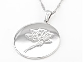Rhodium Over Sterling Silver Round July Waterlily Birth Flower Pendant With Chain