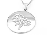 Rhodium Over Sterling Silver Round August Poppy Birth Flower Pendant With Chain