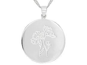 Rhodium Over Sterling Silver Round October Cosmos Birth Flower Pendant With Chain