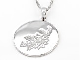 Rhodium Over Sterling Silver Round December Holly Birth Flower Pendant With Chain