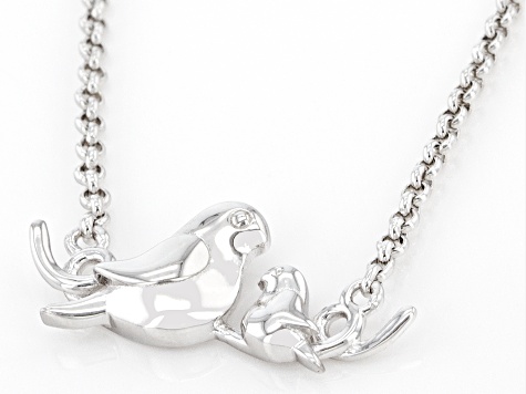 Rhodium Over Sterling Silver Momma Bird With Baby Chick 18" Necklace