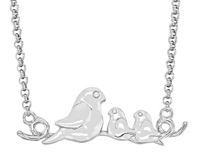 Rhodium Over Sterling Silver Momma Bird With Two Baby Chicks 18" Necklace