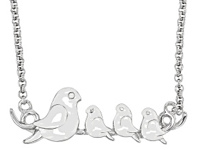 Rhodium Over Sterling Silver Momma Bird With Three Baby Chicks 18" Necklace