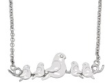 Rhodium Over Sterling Silver Momma Bird With Four Baby Chicks 18" Necklace