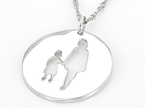 Rhodium Over Sterling Silver Parent And Child Pendant With Chain